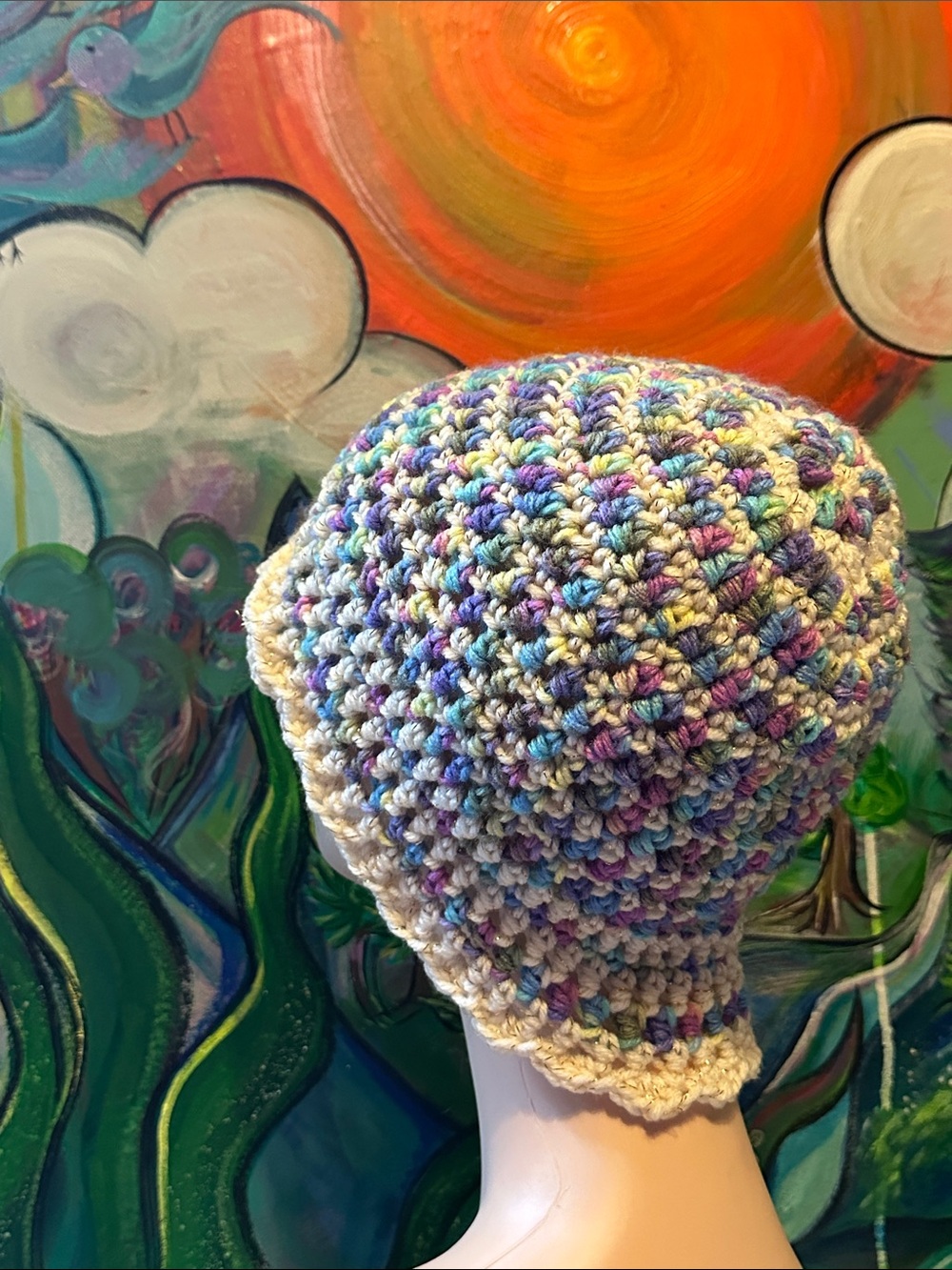 Pastel Multicolor Crochet Women's Beanie - Soft Variegated Yarn